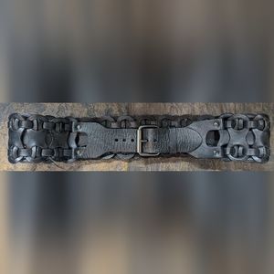 Black Woven Leather Belt 3" Wide High Fashion